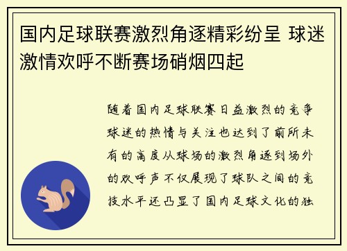 国内足球联赛激烈角逐精彩纷呈 球迷激情欢呼不断赛场硝烟四起
